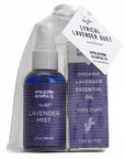 Appalachian Botanical lavender mist and essential oil set with a clear bag on a white background