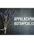 Gray gift carrd with lavender bundle and the Appalachian Botanical logo printed in white