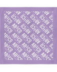 Full view of purple bandana with the shortened Appalachian Botanical logo printed repeatedly